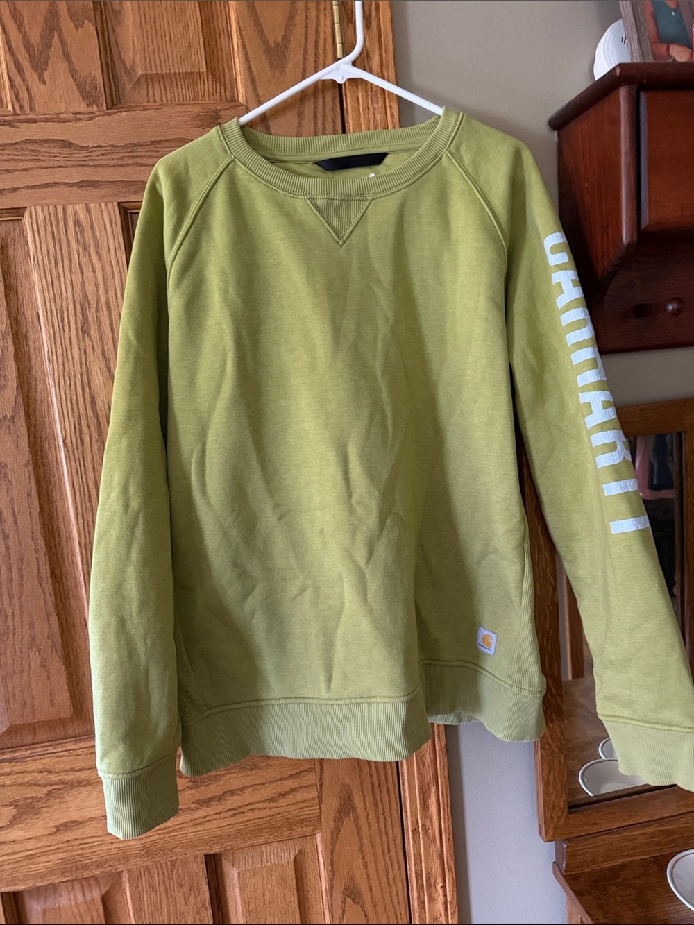Carhartt Men’s Olive Crewneck Sweatshirt with Sleeve Logo